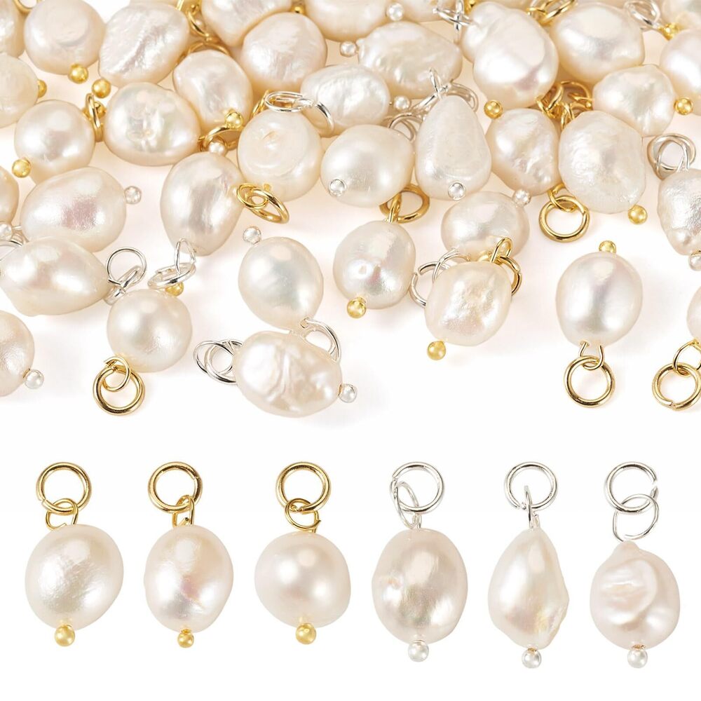 1902 40Pcs Natural Pearl Pendants White Rice Pearl Charms Link with Jump